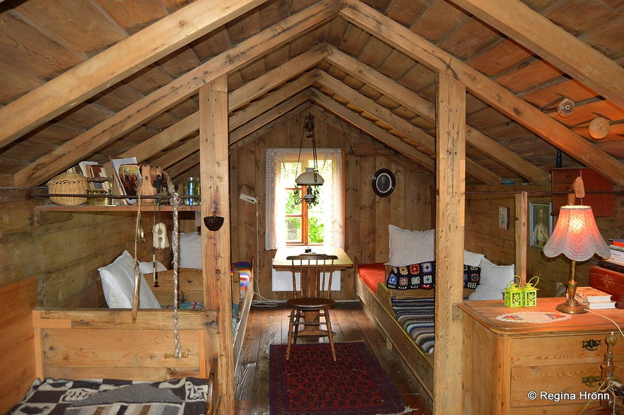 Inside Íslenski bærinn turf house at Austur-Meðalholt in South-Iceland