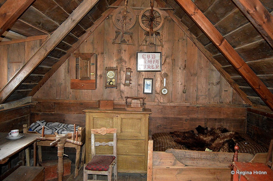 Inside Skógar turf house in South-Iceland