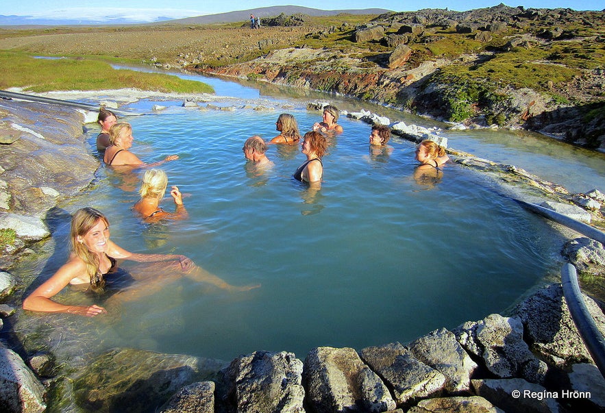 Regína chilling in the Hveravellir hot pool