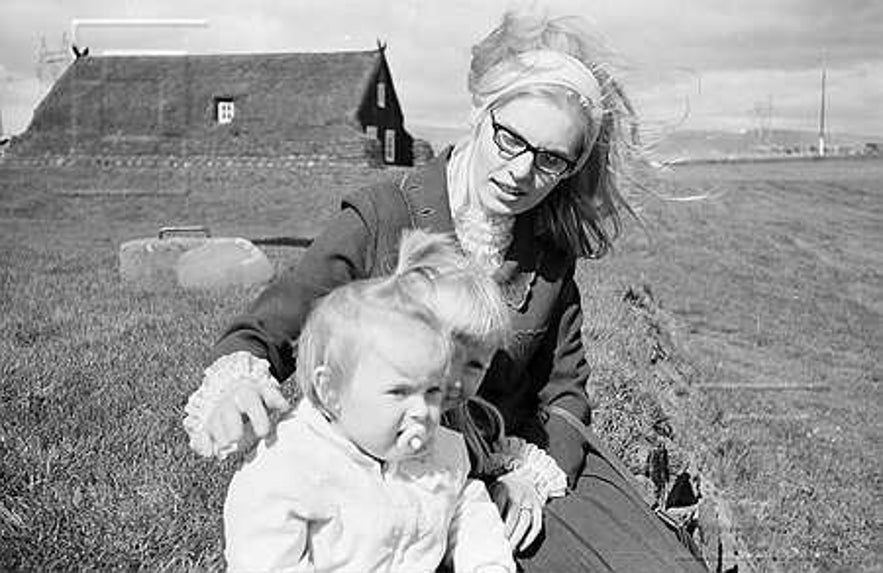 By Árbæjarkirkja turf church in SW-Iceland in 1966