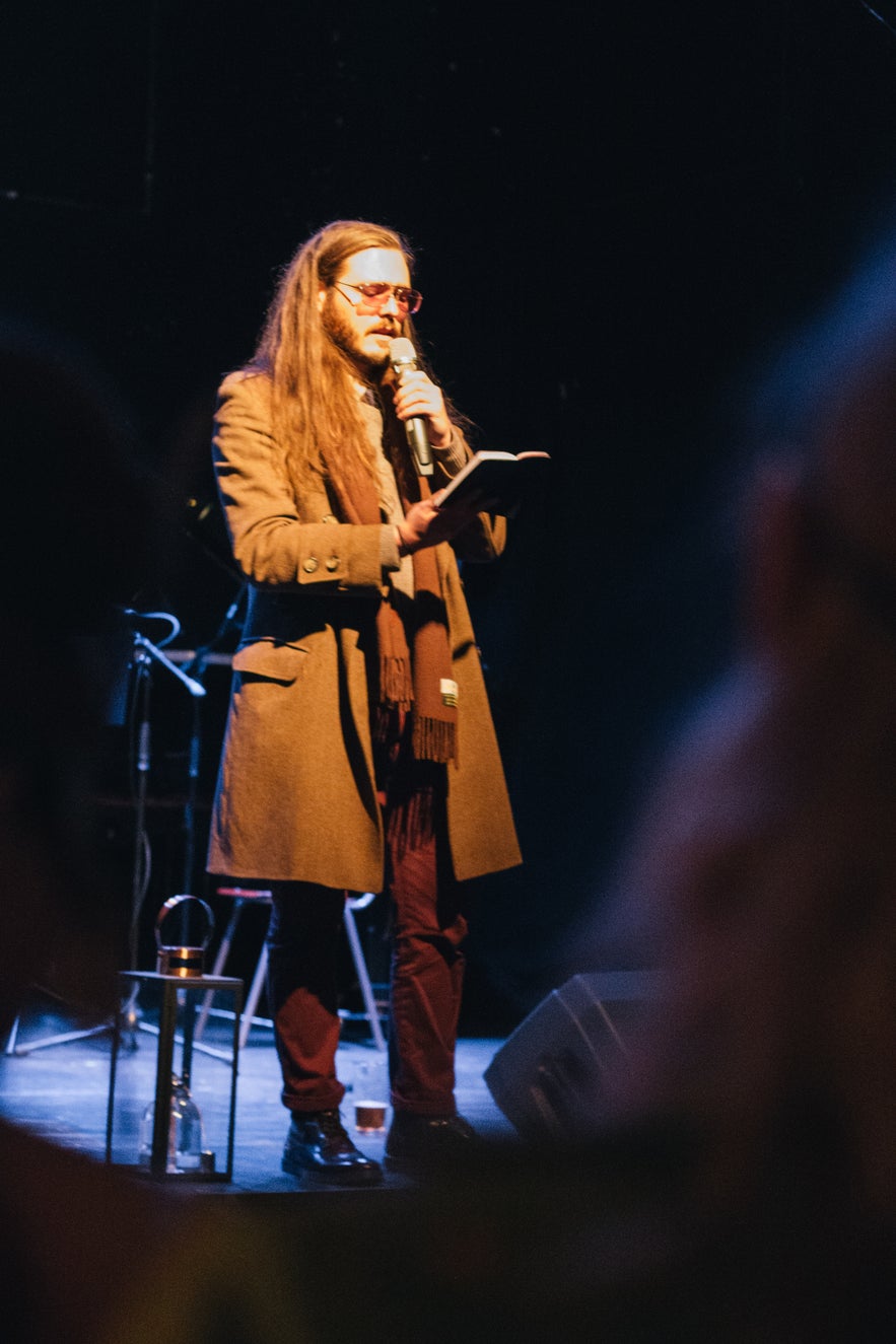 Kött Grá Pje was the main poet at Reykjavik's Poetry Brothel during their masquerade theme