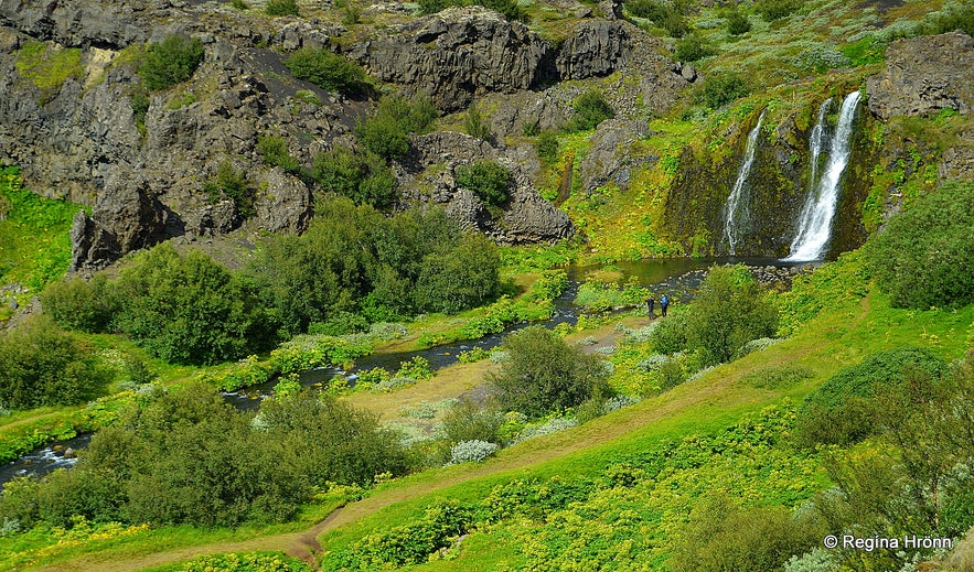 Rauðá river and waterfall in Gjáin