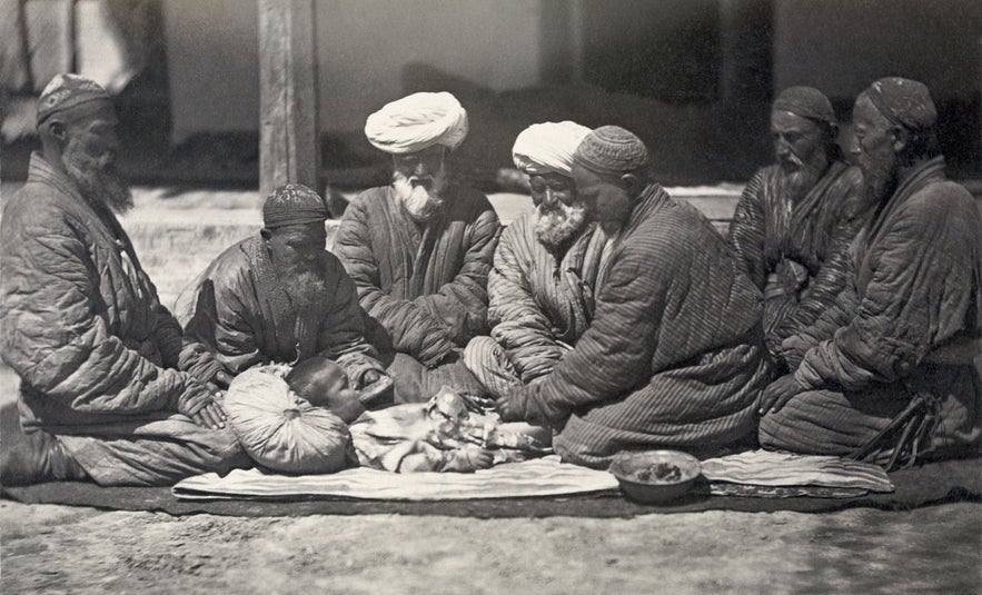 Male circumcision is thought to be the first ever planned surgery procedure in human history. Here, a circumcision is being performed in Asia, 1865–1872.