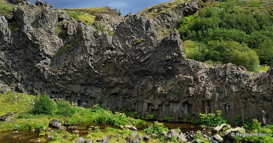 Basalt cliffs in  Gjáin