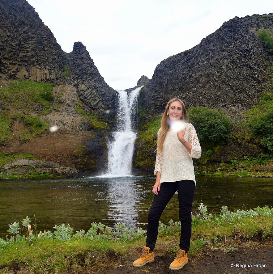 Regína by Gjárfoss waterfall and pool