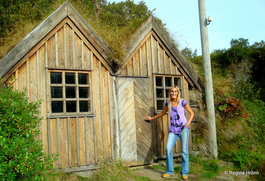 Regína by the home electric generator in Skaftafell