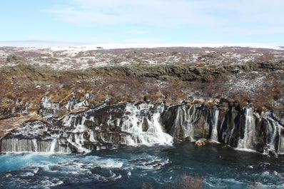 Hraunfossar waterfalls are on Iceland's west coast.