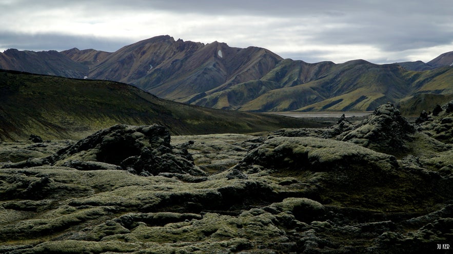 Champs de lave séchée dans les Hautes Terres en Islande