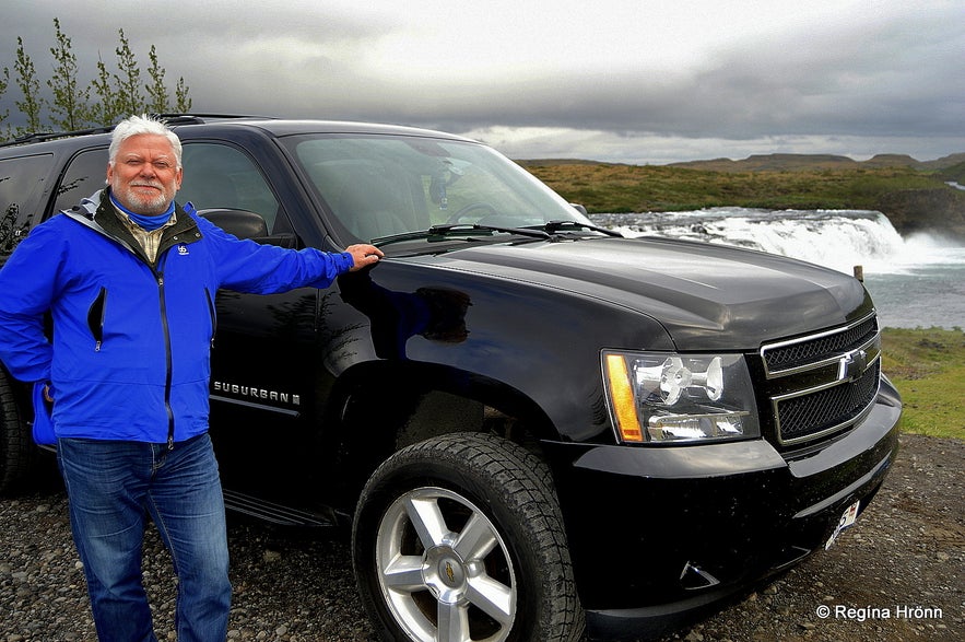 The guide Ólafur with his super jeep by Faxi waterfall