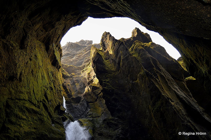 Waterfall in Stakkholtsgjá Canyon in South-Iceland