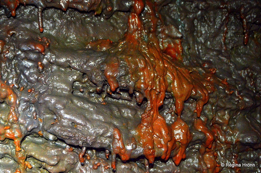 Lava Formations and Colours in Víðgelmir Lava Cave in West-Iceland