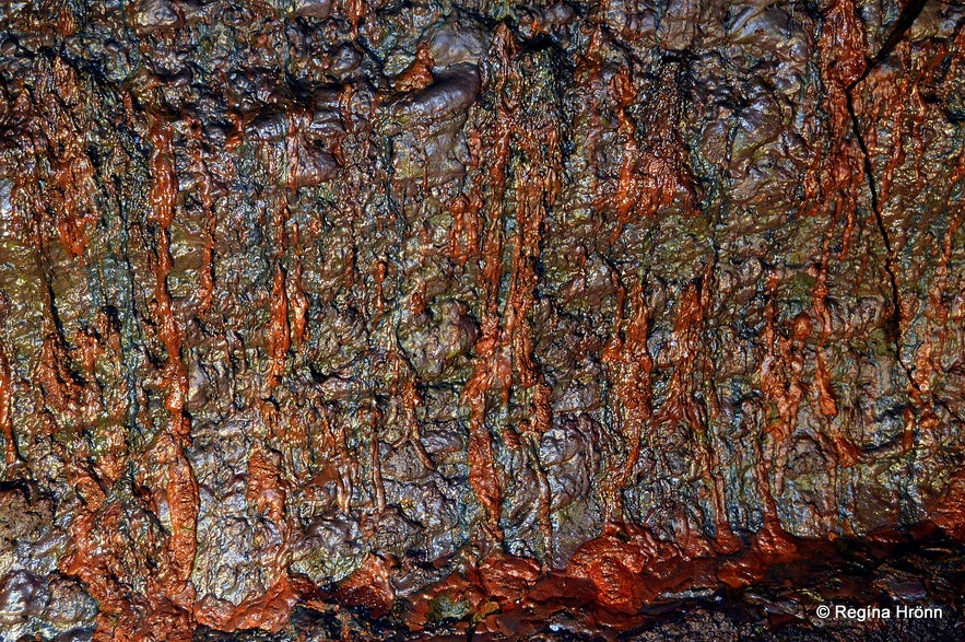 Lava Formations and Colours in Víðgelmir Lava Cave in West-Iceland