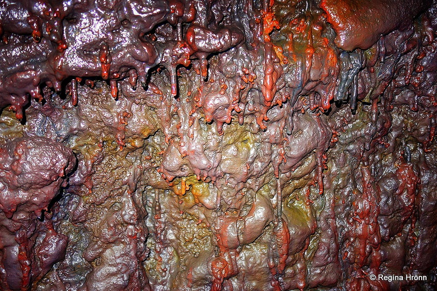 Lava Formations and Colours in Víðgelmir Lava Cave in West-Iceland