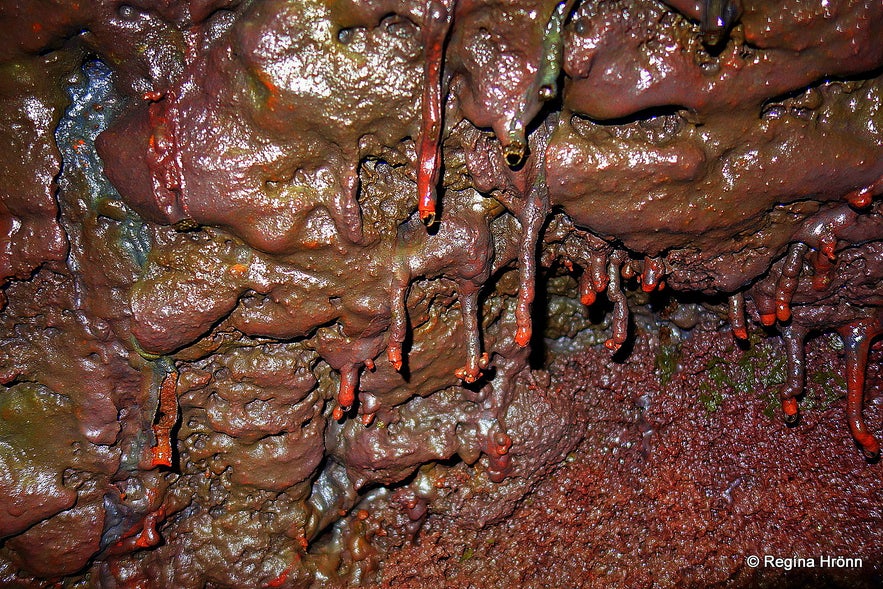 Lava Formations and Colours in Víðgelmir Lava Cave in West-Iceland