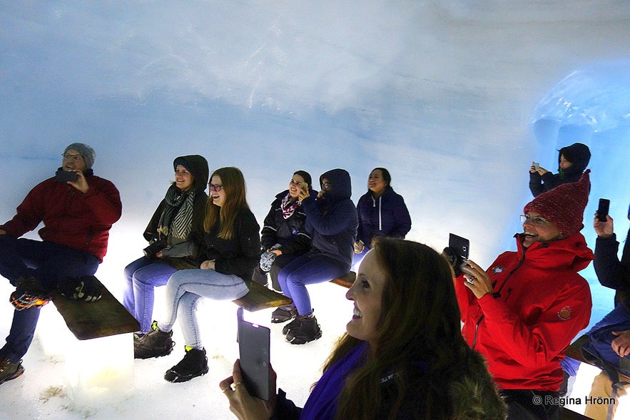 Regína nside the Ice Cave Tunnel in Langjökull Glacier in Iceland - Into the Glacier