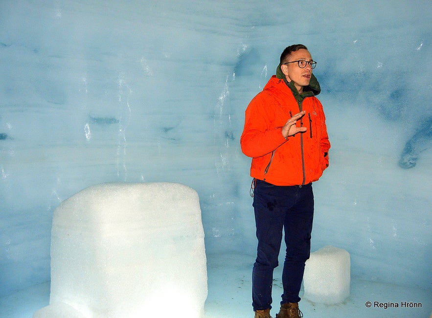 Our guide Árni inside the Ice Cave Tunnel in Langjökull Glacier in Iceland - Into the Glacier