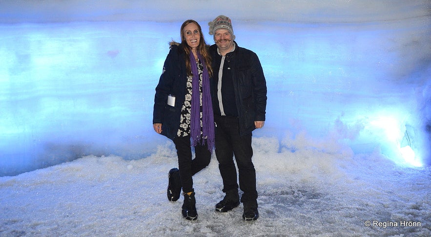 Inside the Ice Cave Tunnel in Langjökull Glacier in Iceland - Into the Glacier Regína and her husband Jón