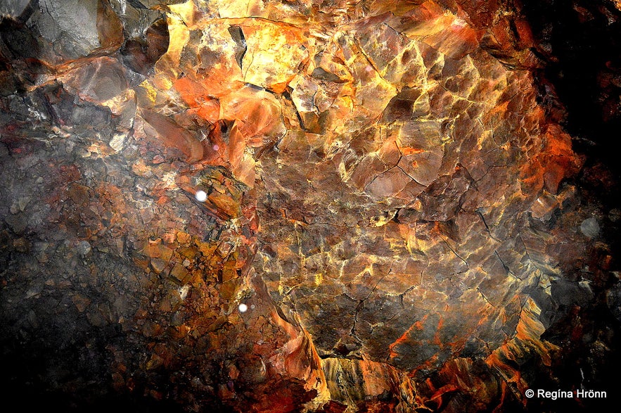 Lava Formations and Colours in Víðgelmir Lava Cave in West-Iceland