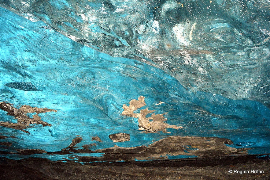 Inside Fláajökull glacier ice cave