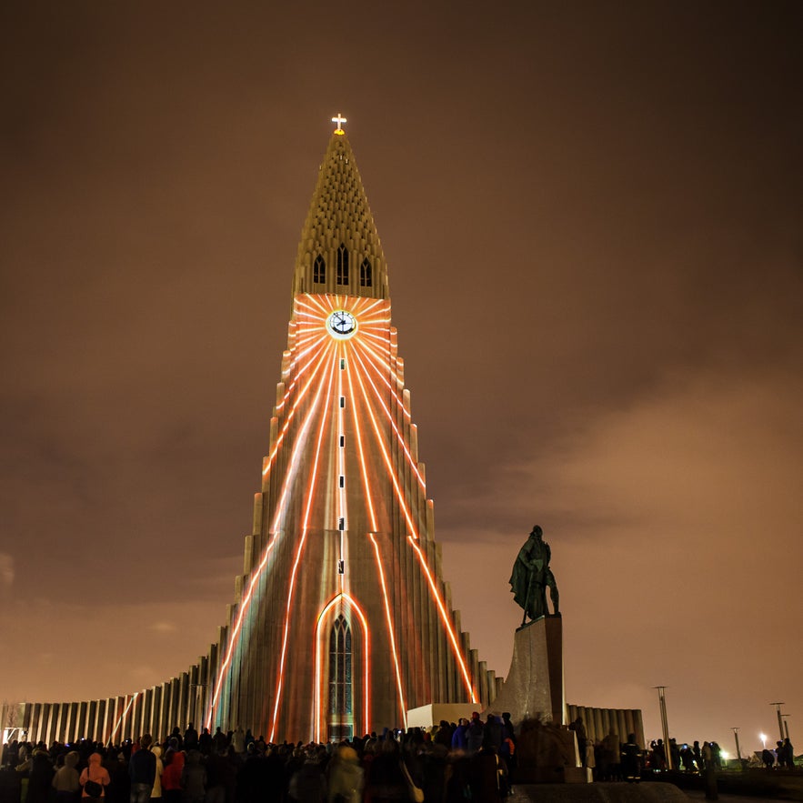 Hallgrímskirkja with lights