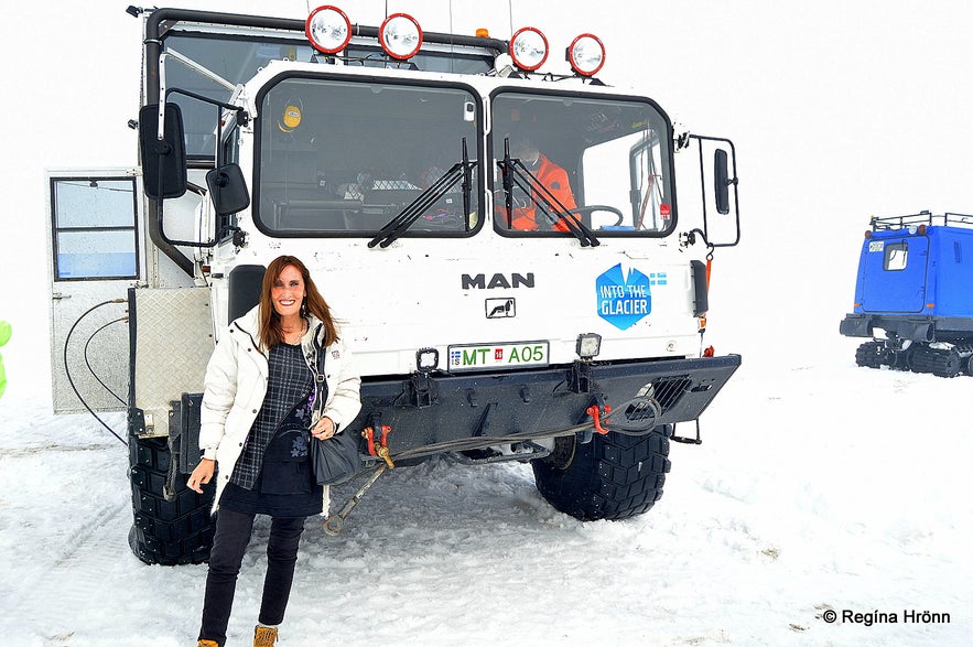 Regína by the 8-wheel monster glacier truck, a former NATO missile-launcher truck