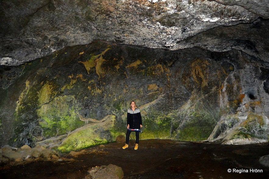 Regína inside Stórihellir cave South-Iceland