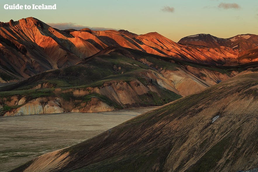 Landmannalaugar appears to change colour with the passing sunlight.