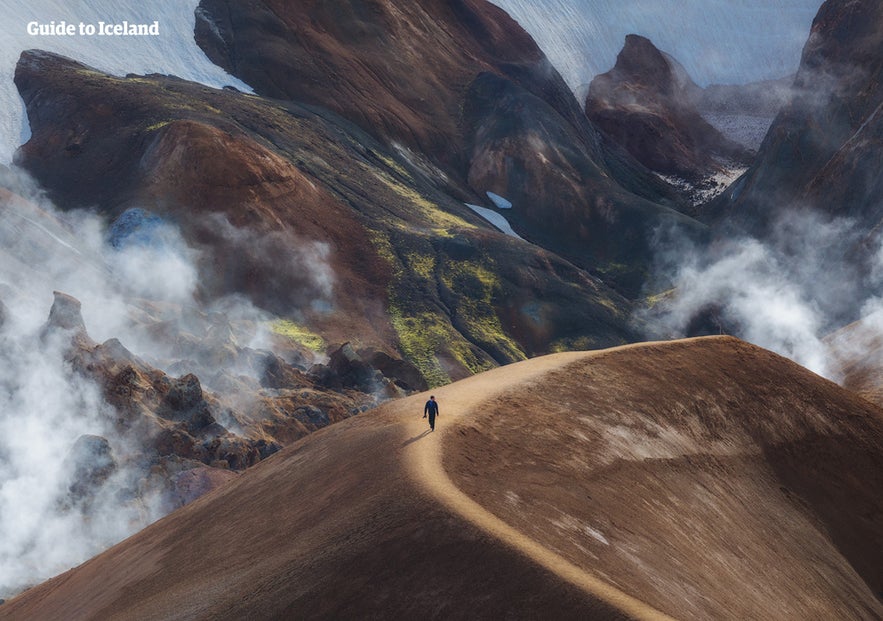 Steam rising over a solitary traveller as they make their way through the geothermal areas of the Central Highlands.