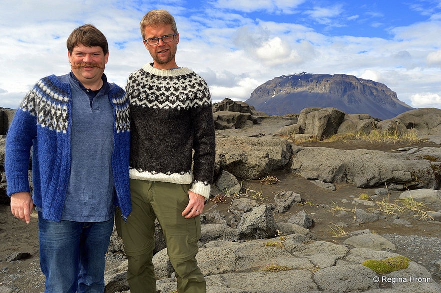 Regína's husband and Erlingur wearing Icelandic sweaters