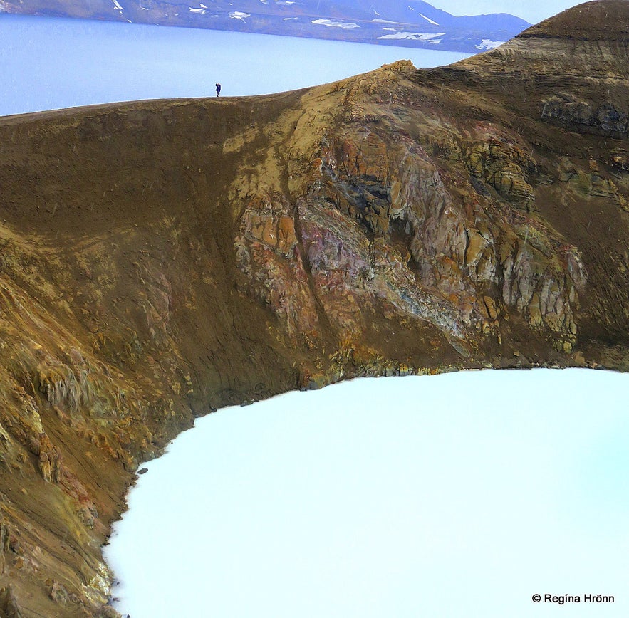 Regína at Víti explosion crater at Askja