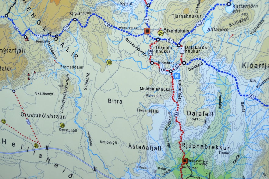 A map of Reykjadalur valley