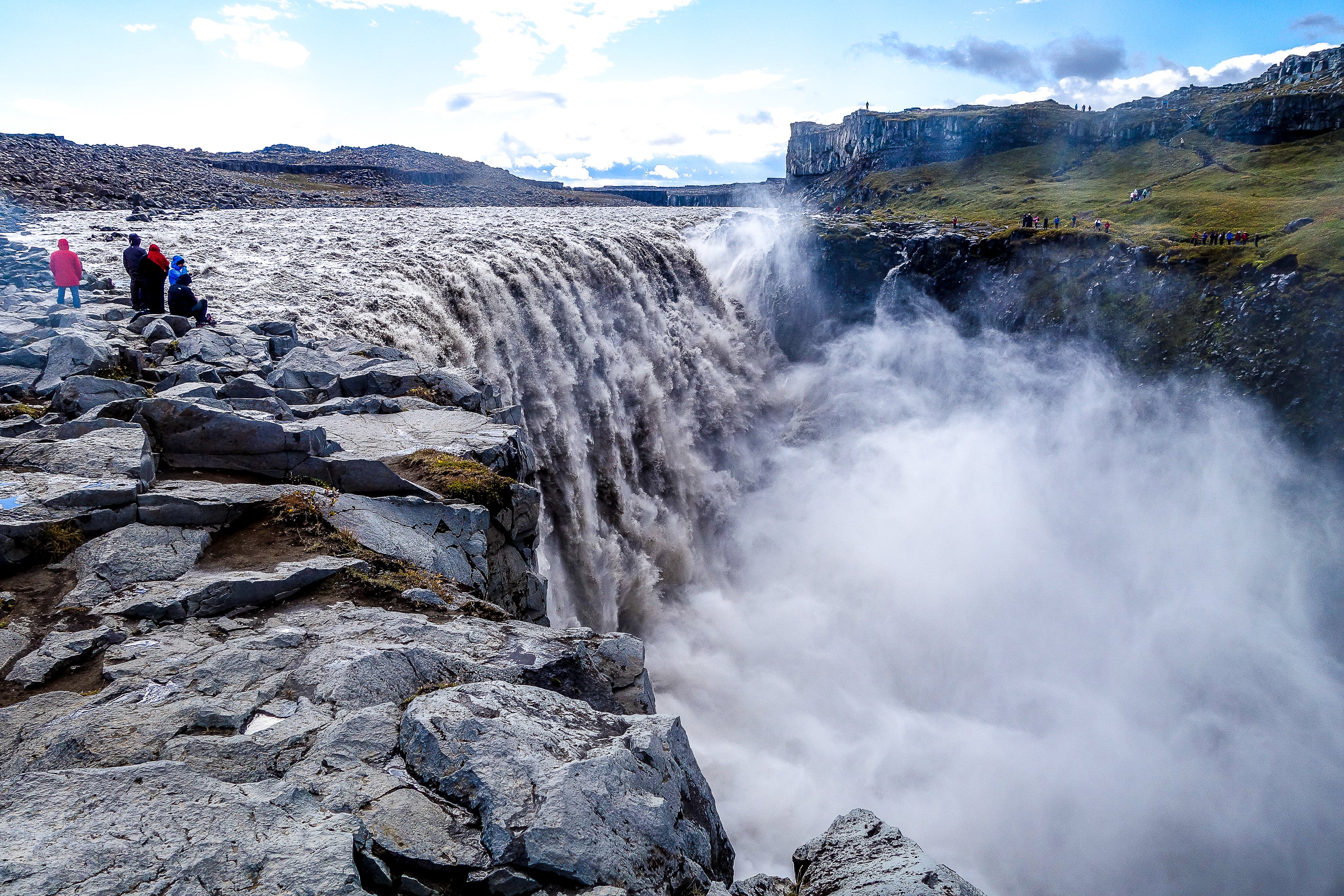 Dettifoss waterfall boasts a voluminous cascade in North Iceland.