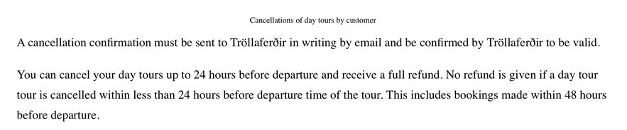 Tour operator cancellation policy