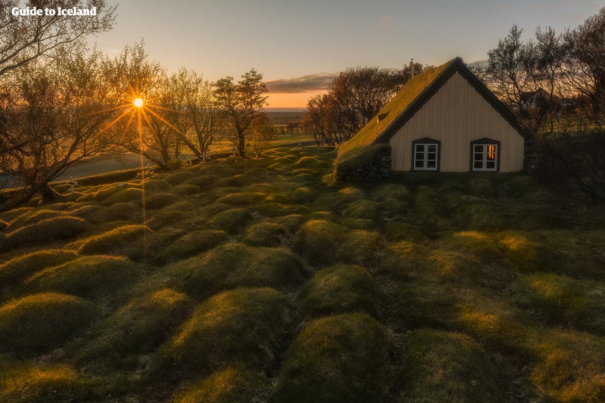 Traditional Icelandic turf house, from when the Danish language was fashionable 