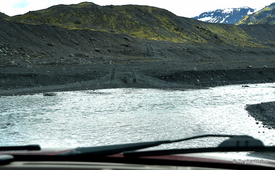 Crossing a river to Gígjökull glacier South-Iceland