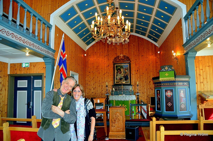 Regína with Valgeir Guðjónsson in Eyrarrbakkakirkja church