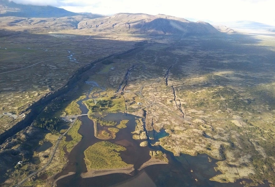 Thingvellir et Silfra vue de l'hélicoptère