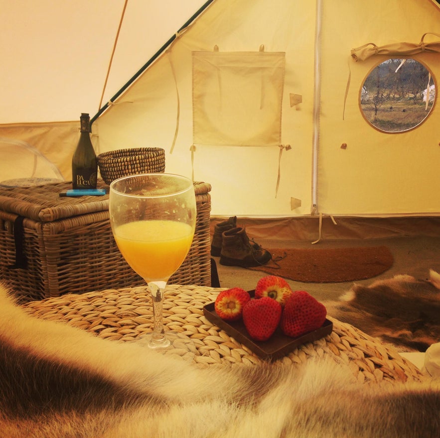 Inside a glamping tent in Iceland's highlands