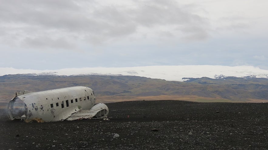 Solheimasandur boasts amazing views of the glaciers of South Iceland.