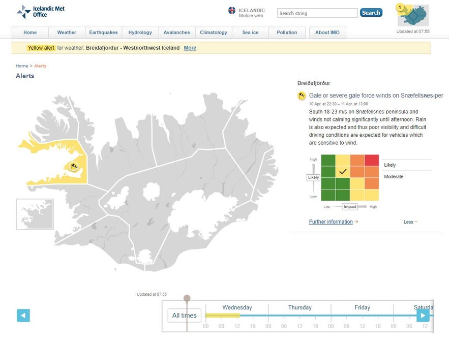 Weather Warnings Page - this gives alerts for severe conditions