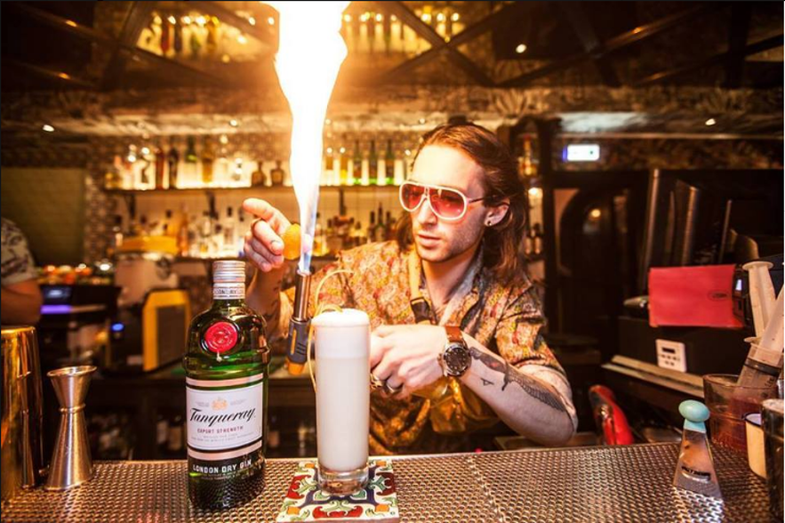 Flamethrowing whilst cocktail making at Pablo Discobar