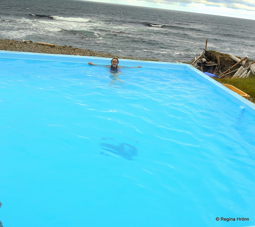 Regína Soaking in Krossneslaug pool at Strandir