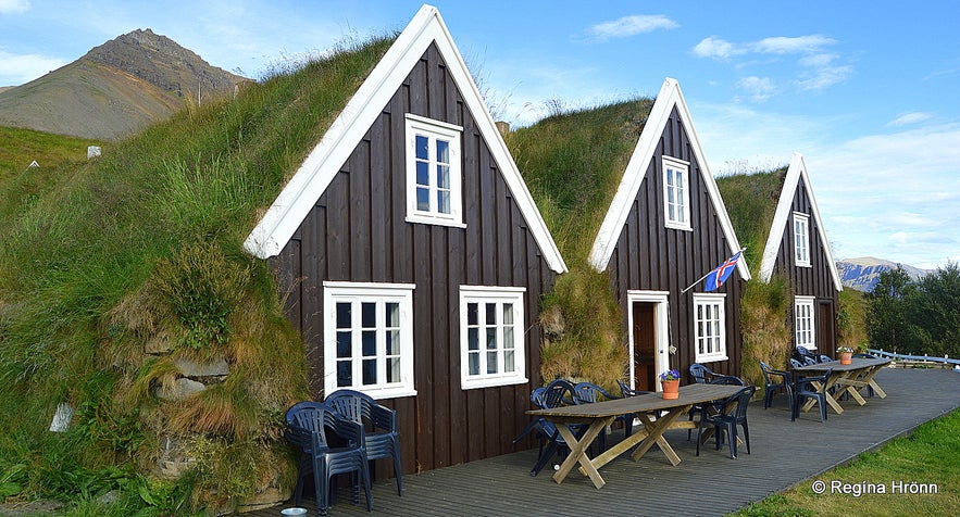 The exterior of Icelandic turf houses.