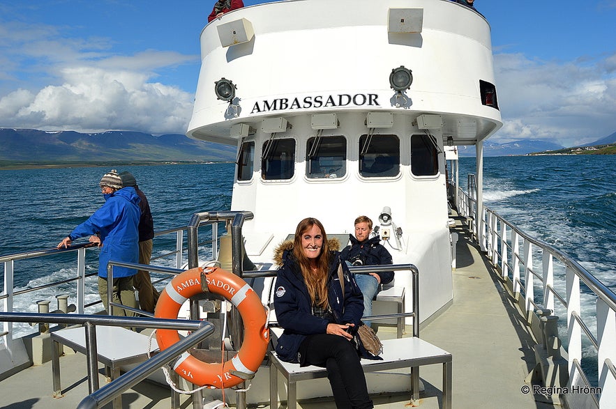 Regína on a whale watching tour in Akureyri