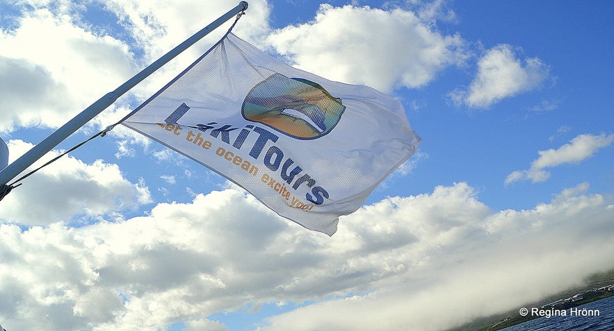 The flag of Láki tours whale watching