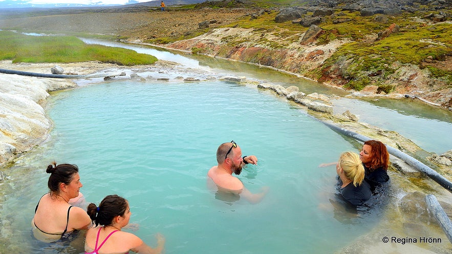 Soaking in a hot pool at Hveravellir in the highland