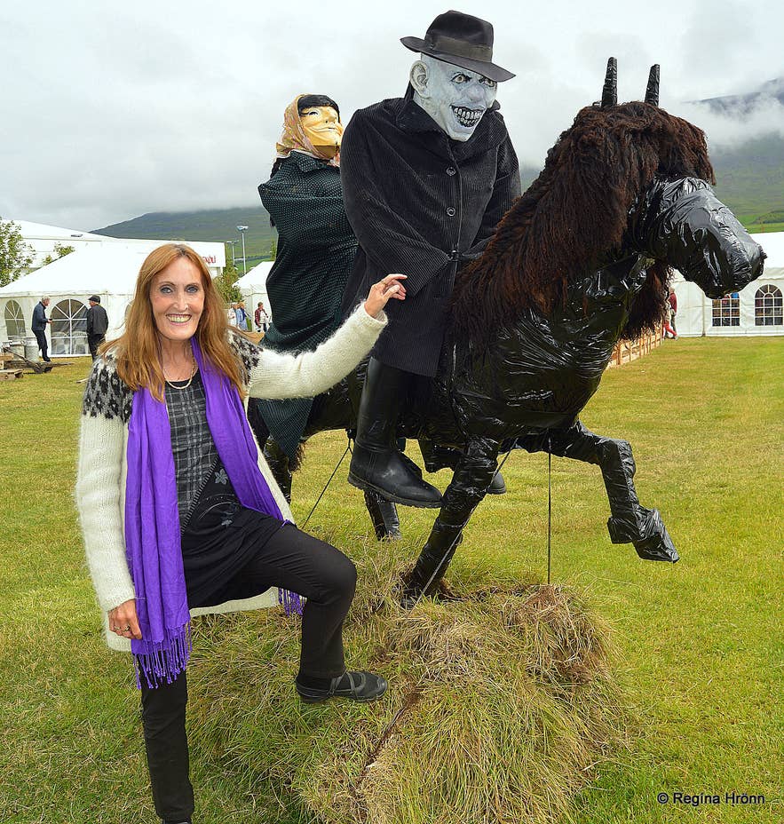 Regína aby Guðrún and the Deacon of Dark river as depicted at Hrafnagil Regína aby Guðrún and the Deacon of Dark river as depicted at Hrafnagil