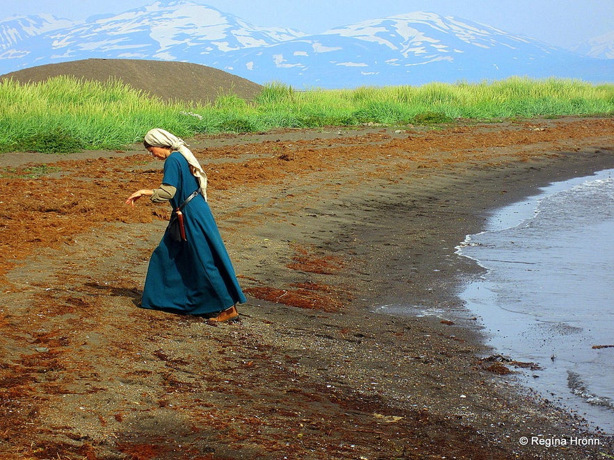 Woman dressed in medieval costume at Gásir in north Iceland