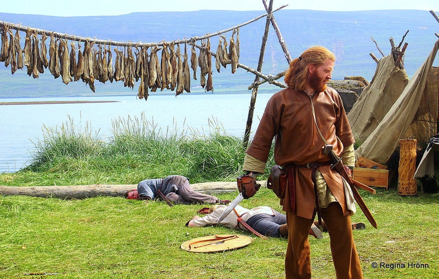 Man dressed in medieval costume at Gásir in north Iceland