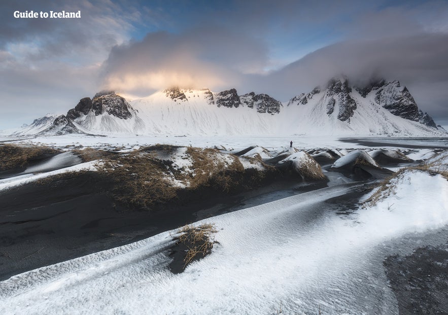 The mighty Vestrahorn mountain in its winter coat.